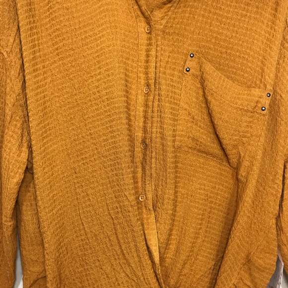 NEW Free People Tunic Blouson Wrap Oversized Button Up Top Gold Long Sleeve Sz S - Picture 10 of 16